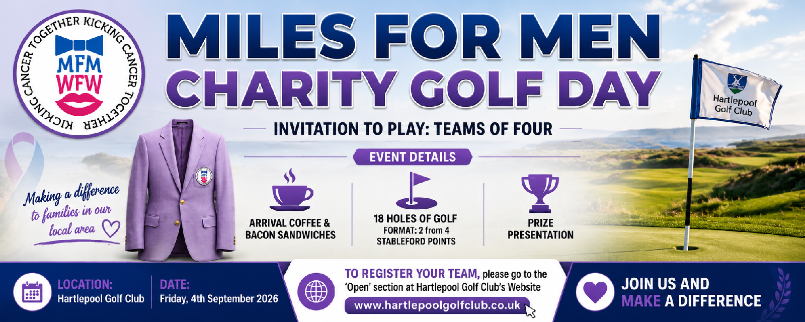 Miles For Men Charity Golf Day — Invitation to Play: Teams of Four — Hartlepool Golf Club, Friday 4th September 2026